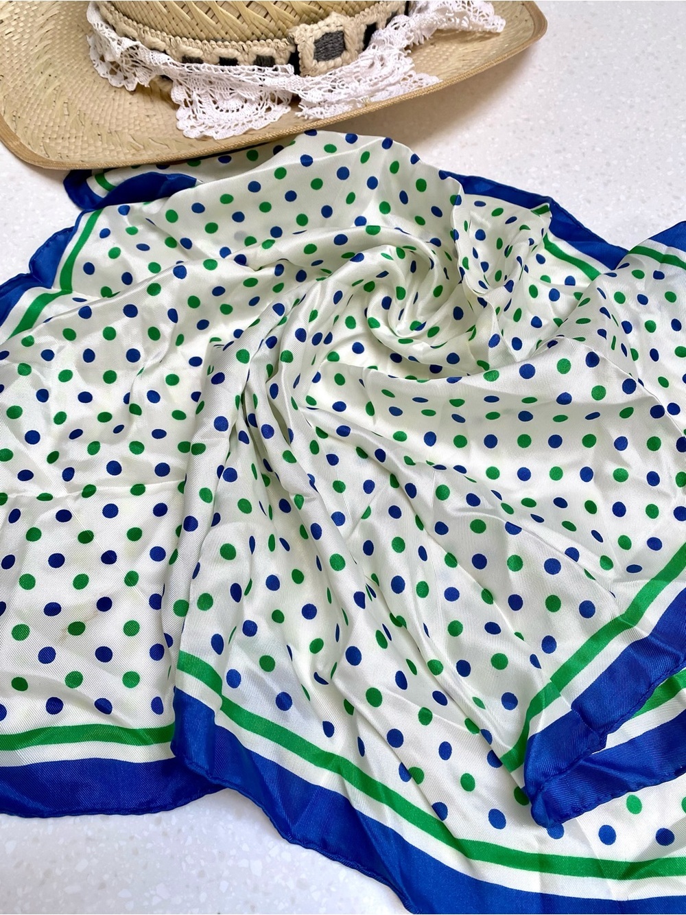 Polka dot SILK scarf/wrap w shabby chic doll country vibe
